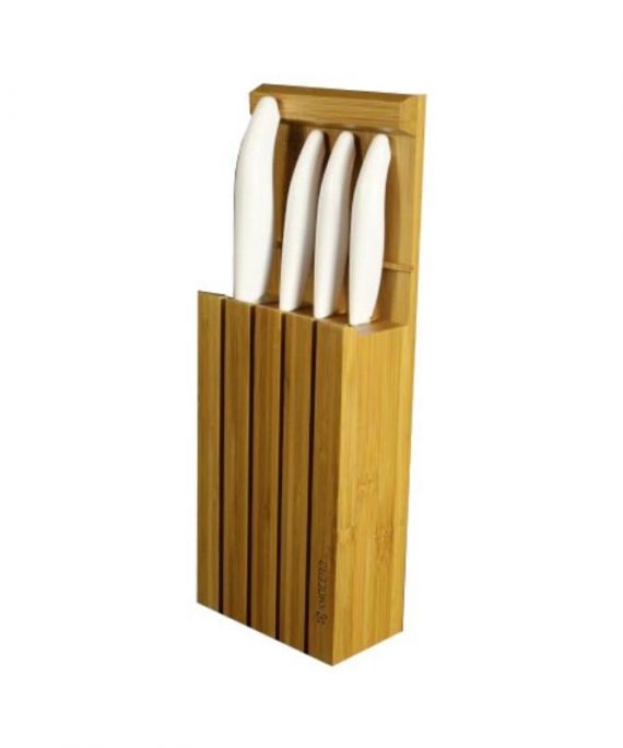 Zestaw ceramicznych noży w bloku bambusowym Kyocera
