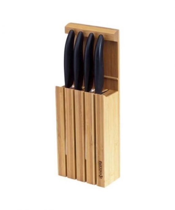 Zestaw ceramicznych noży w bloku bambusowym Kyocera