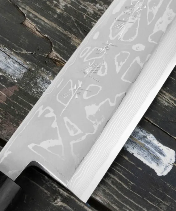 Nóż do mięsa Miroshi Deba Hideo Kitaoka Shirogami Satin Damascus 21 cm