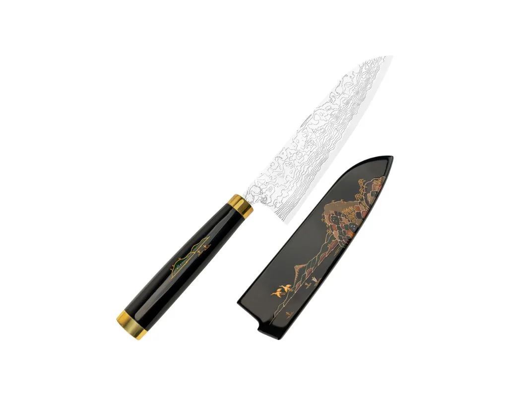 Nóż do mięsa Santoku Takeshi Saji Art Fuji on Lake R-2 18 cm + Saya ręcznie kuty