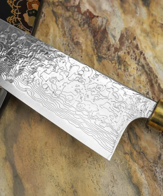 Nóż do mięsa Santoku Takeshi Saji Art Fuji on Lake R-2 18 cm + Saya ręcznie kuty