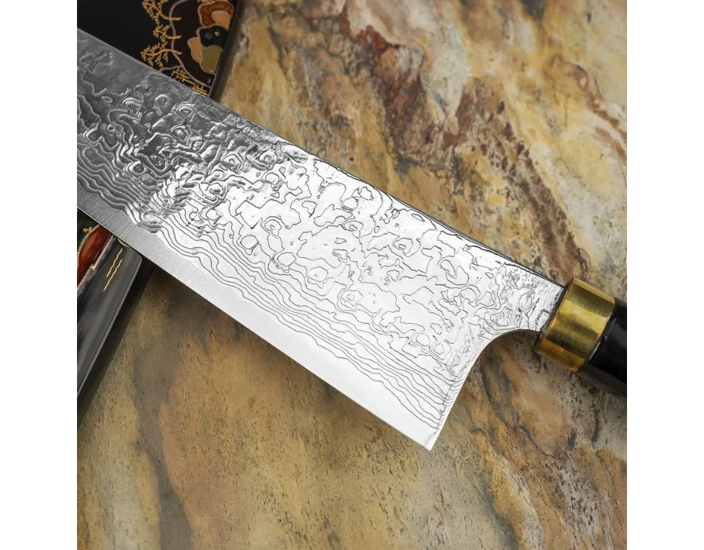 Nóż do mięsa Santoku Takeshi Saji Art Fuji on Lake R-2 18 cm + Saya ręcznie kuty