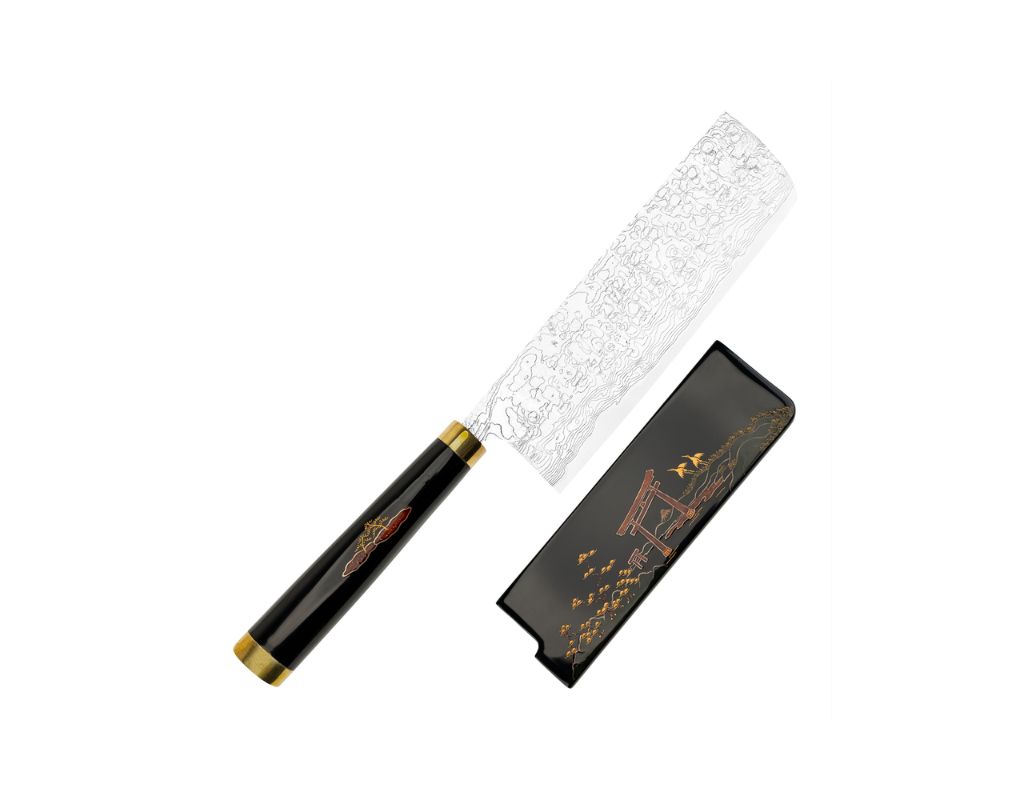 Nóż do warzyw Nakiri Takeshi Saji Art Tori Fuji on Lake R-2 17 cm + Saya ręcznie kuty