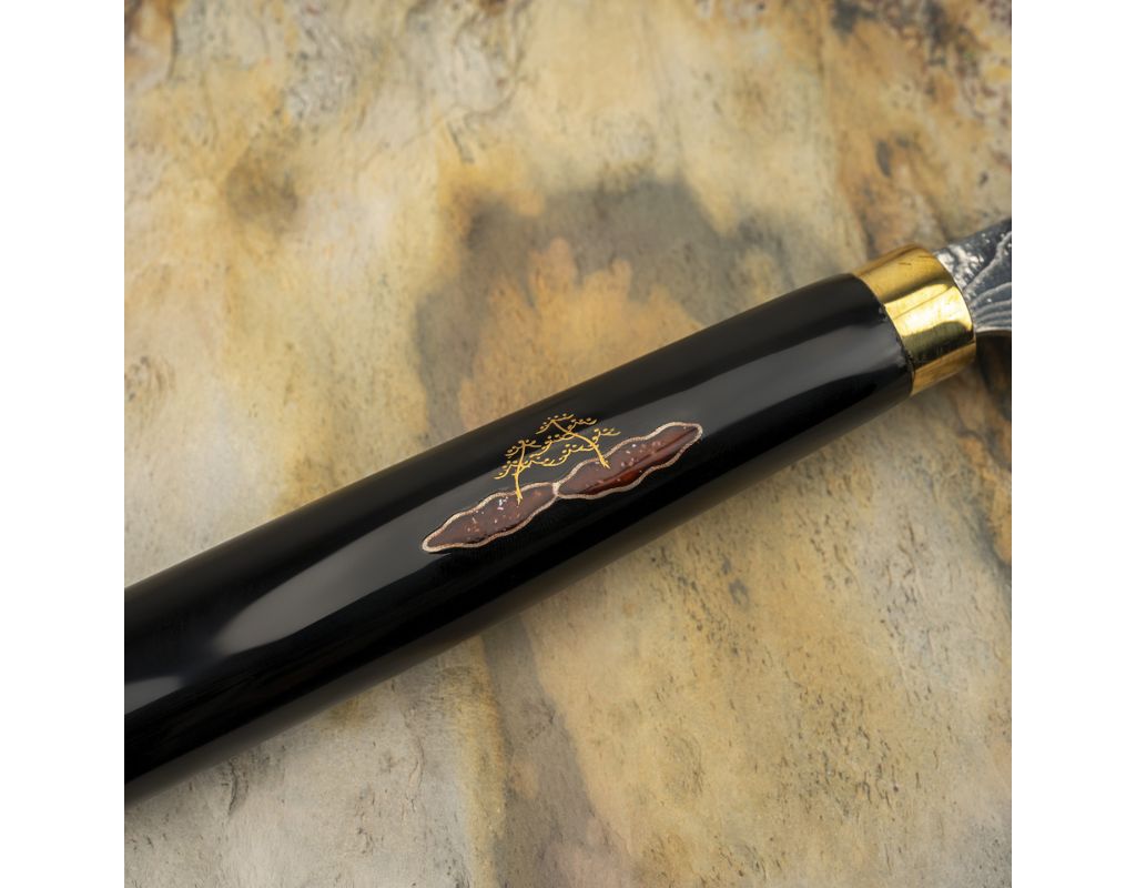 Nóż do warzyw Nakiri Takeshi Saji Art Tori Fuji on Lake R-2 17 cm + Saya ręcznie kuty