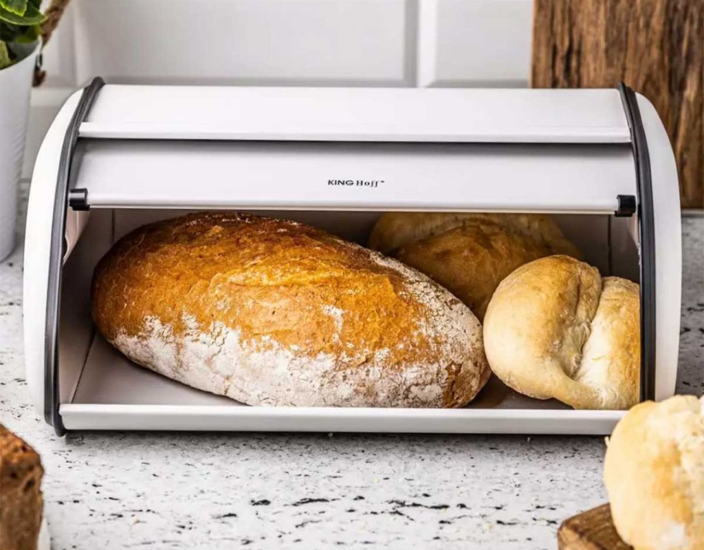 Chlebak stalowy Kinghoff Roll Top owalny biały | 44 x 27 cm - obrazek 2